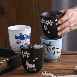 Tasse à thé peinte à la main de style japonais, petite tasse en céramique, cuisine