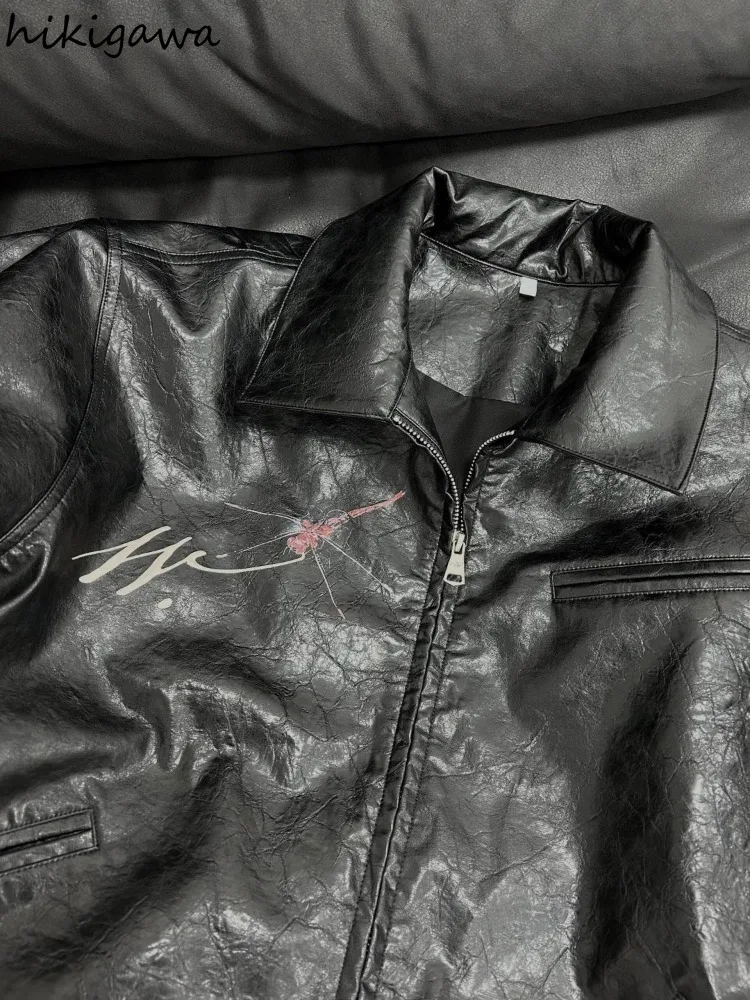 vestes en cuir pu harajuku pour femmes, vêtements d'automne et d'hiver, streetwear imprimé vintage, mode décontractée bf, combinaison en cuir y korean, y2k vestes en cuir pu harajuku pour femmes, vêtements d'automne et d'hiver, streetwear imprimé vintage, mode décontractée bf, combinaison en cuir y korean, y2k