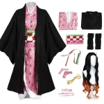 Costume de Cosplay Anime Demon Slayer Kimetsu No Yaiba Kamado Nezuko pour femmes, perruque Kimono, tenue de carnaval d&rsquo;halloween