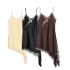 robe courte en satin épissé en dentelle pour femmes, sans manches, dos nu, asymétrique, robes de soirée, été, 2025 ﻿