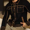 cardigan ouvert confortable pour hommes, tricot décontracté avec fausse poche, pull à la mode, automne hiver