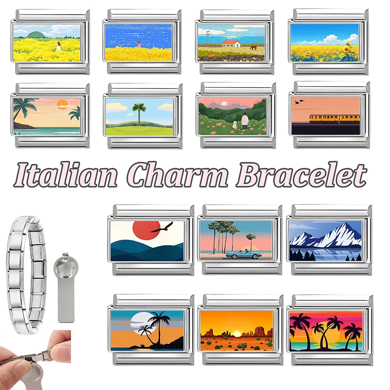2025 printemps été fleurs colorées tulipe rose chat lune italien charme liens ajustement 9mm bracelet en acier inoxydable femmes bricolage fabrication 2025 printemps été fleurs colorées tulipe rose chat lune italien charme liens ajustement 9mm bracelet en acier inoxydable femmes bricolage fabrication