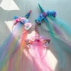 bandeau licorne arc en ciel, couvre chef pour enfants, simulation de princesse, filet de fleurs, accessoires de style dessin animé pour enfants