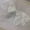 patchs en dentelle avec nœud brodé de perles argentées, voile de mariée, robe de mariée, vêtements, couvre chef, accessoires de couture