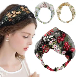 Femmes à large bord lavage du visage coréen broderie dentelle bandeau de cheveux coiffure cheveux accessoires Turban bandeau