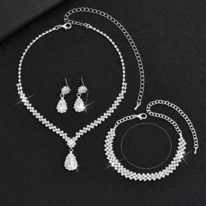 Ensemble de bijoux de mariée de luxe Vintage, élégant et exquis, collier et boucles d&rsquo;oreilles, tempérament, Zircon, strass, Bracelet de mariage