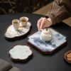 plateau à thé en bambou avec sous verres à thé en forme de pétale d'inspiration de lotus, plateau de brassage à sec pour salon, service à thé kung fu chinois traditionnel