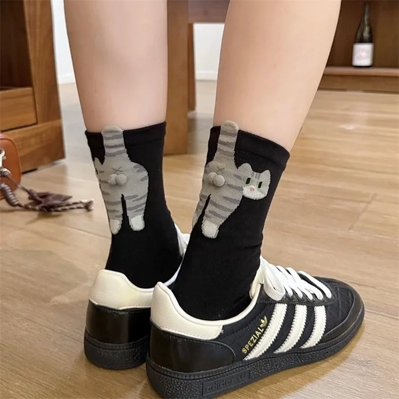 chaussettes chat mignon 3d noir/blanc, chaussettes en coton chat drôle, respirantes, douces, pour filles et femmes, nouveauté, bas, ensemble cadeau kawaii chaussettes chat mignon 3d noir/blanc, chaussettes en coton chat drôle, respirantes, douces, pour filles et femmes, nouveauté, bas, ensemble cadeau kawaii