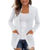 cardigan en tricot pour femmes, manteau mi long, manches longues, poches, col en v, pull solide, manteaux décontractés, coupe cintrée, point ouvert, streetwear