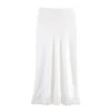 jupe longue en satin pour femmes, simple, ourlet en dentelle, décoration, taille élastique, mi longue, élégante, chic, vêtements, nouvelle collection automne 2025