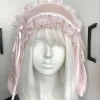 cerceau de cheveux de lapin rose avec nœud papillon japonais, ruban en dentelle, oreilles de lapin lolita, bandeau mignon pour cosplay, accessoires de tête
