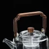 justinlau – théière en verre de 1,3 l, bouilloire intégrée à la vapeur et à bouillir avec filtre épais et manche en bois, service à thé kung fu domestique