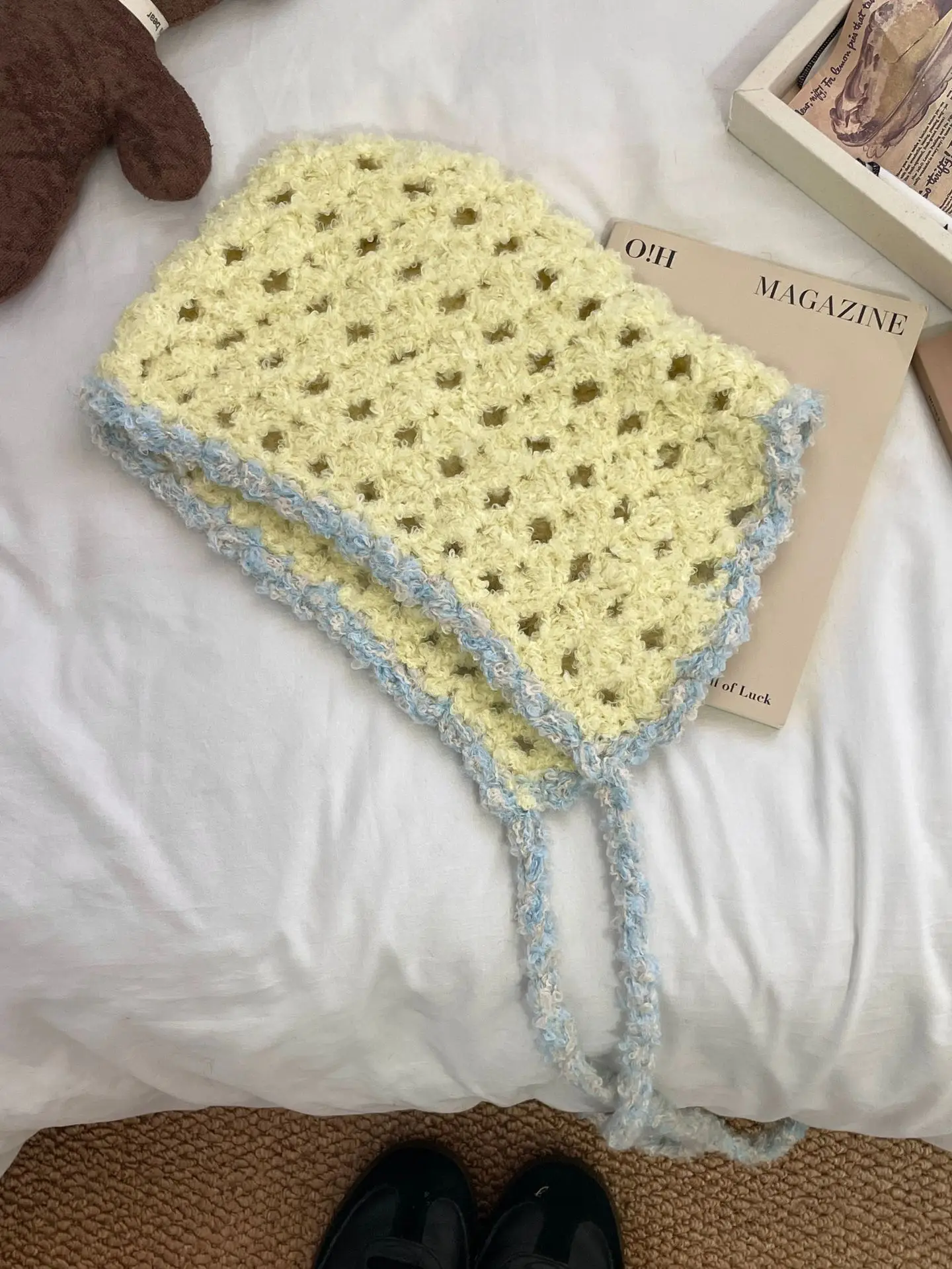 japonais fait à la main au crochet contrasté tricoté pull chapeau mignon à lacets couvre chef laine épaisse montrant le visage petite casquette de bombardier japonais fait à la main au crochet contrasté tricoté pull chapeau mignon à lacets couvre chef laine épaisse montrant le visage petite casquette de bombardier