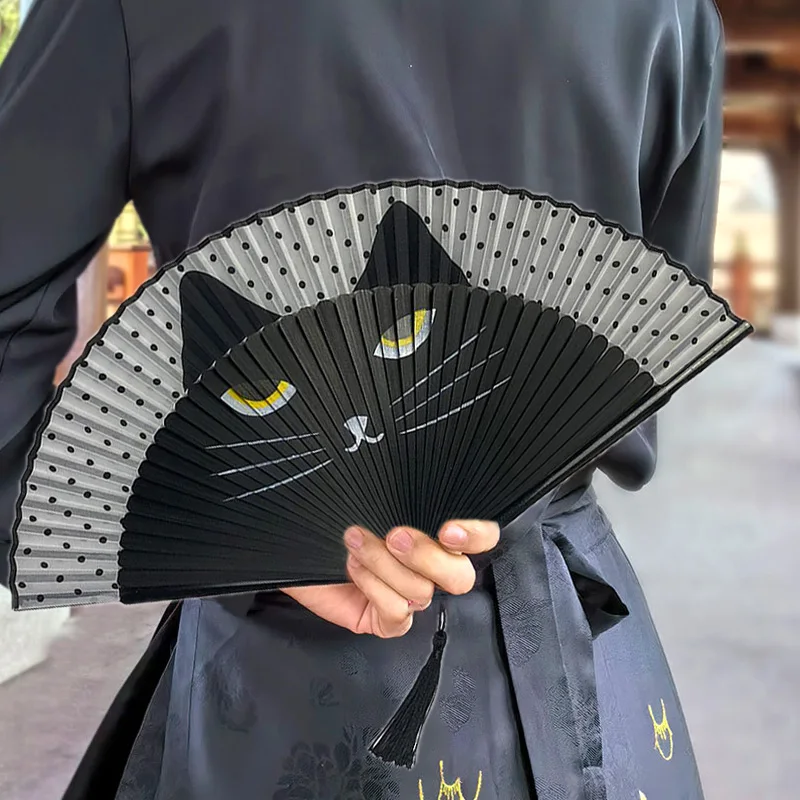 Éventail pliant en bambou motif chat pour femme, joli dessin animé, main de chaton, peignoir gérkimono, déterminer, décor artisanal, style japonais, 1 pièce Éventail pliant en bambou motif chat pour femme, joli dessin animé, main de chaton, peignoir gérkimono, déterminer, décor artisanal, style japonais, 1 pièce