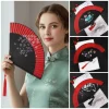 Éventail plié imprimé de fleurs de Style chinois, éventail pliant à pampilles rétro exquis, éventail Kimono classique Portable, accessoires de danse pour dames