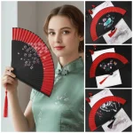 Éventail plié imprimé de fleurs de Style chinois, éventail pliant à pampilles rétro exquis, éventail Kimono classique Portable, accessoires de danse pour dames