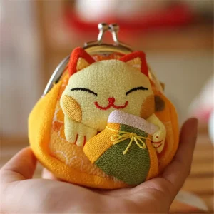 Porte-monnaie Maneki Neko de style japonais pour femmes, portefeuilles décontractés, impression de fleurs, pochette chat porte-bonheur, porte-cartes en PU beurre