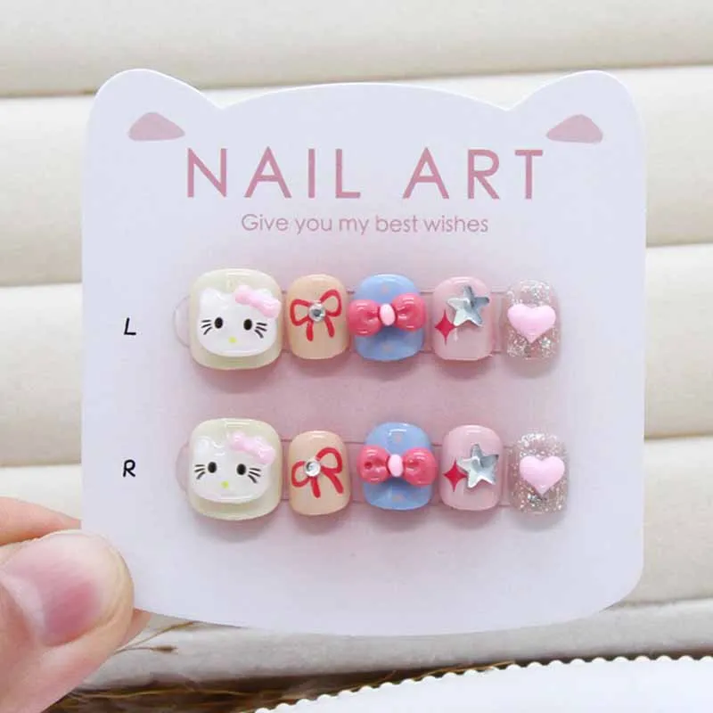 10 pièces enfants dessin animé kuromi hello kitty ma mélodie presse sur ongles faux ongles manucure courte tête ronde avec nœud papillon faux ongles 10 pièces enfants dessin animé kuromi hello kitty ma mélodie presse sur ongles faux ongles manucure courte tête ronde avec nœud papillon faux ongles