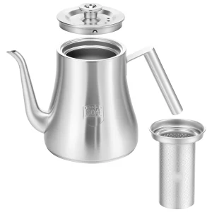 Théière en acier inoxydable 2L avec infuseur amovible, bouilloire épaisse de grande capacité, service à thé, Induction de gaz, Camping à domicile Théière en acier inoxydable 2L avec infuseur amovible, bouilloire épaisse de grande capacité, service à thé, Induction de gaz, Camping à domicile