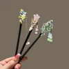 Épingles à cheveux à pampilles de style cour chinoise, baguettes en bois de fleur de magnolia exquise, accessoires hanfu anciens, épingles à cheveux florales
