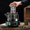 JUSTINLAU – théière en verre de 1,3 l, bouilloire intégrée à la vapeur et à bouillir avec filtre épais et manche en bois, service à thé Kung Fu domestique