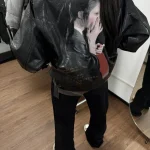 Vestes en cuir PU Harajuku pour femmes, vêtements d&rsquo;automne et d&rsquo;hiver, Streetwear imprimé vintage, mode décontractée BF, combinaison en cuir Y-Korean, Y2K