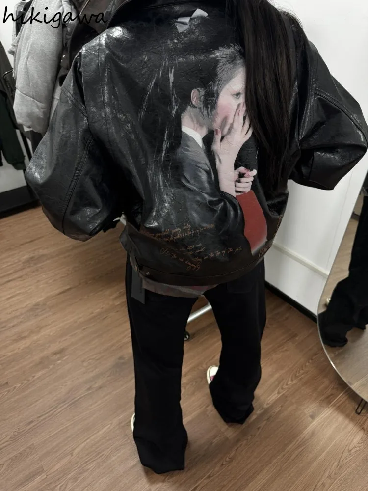 Vestes en cuir PU Harajuku pour femmes, vêtements d’automne et d’hiver, Streetwear imprimé vintage, mode décontractée BF, combinaison en cuir Y-Korean, Y2K Vestes en cuir PU Harajuku pour femmes, vêtements d’automne et d’hiver, Streetwear imprimé vintage, mode décontractée BF, combinaison en cuir Y-Korean, Y2K