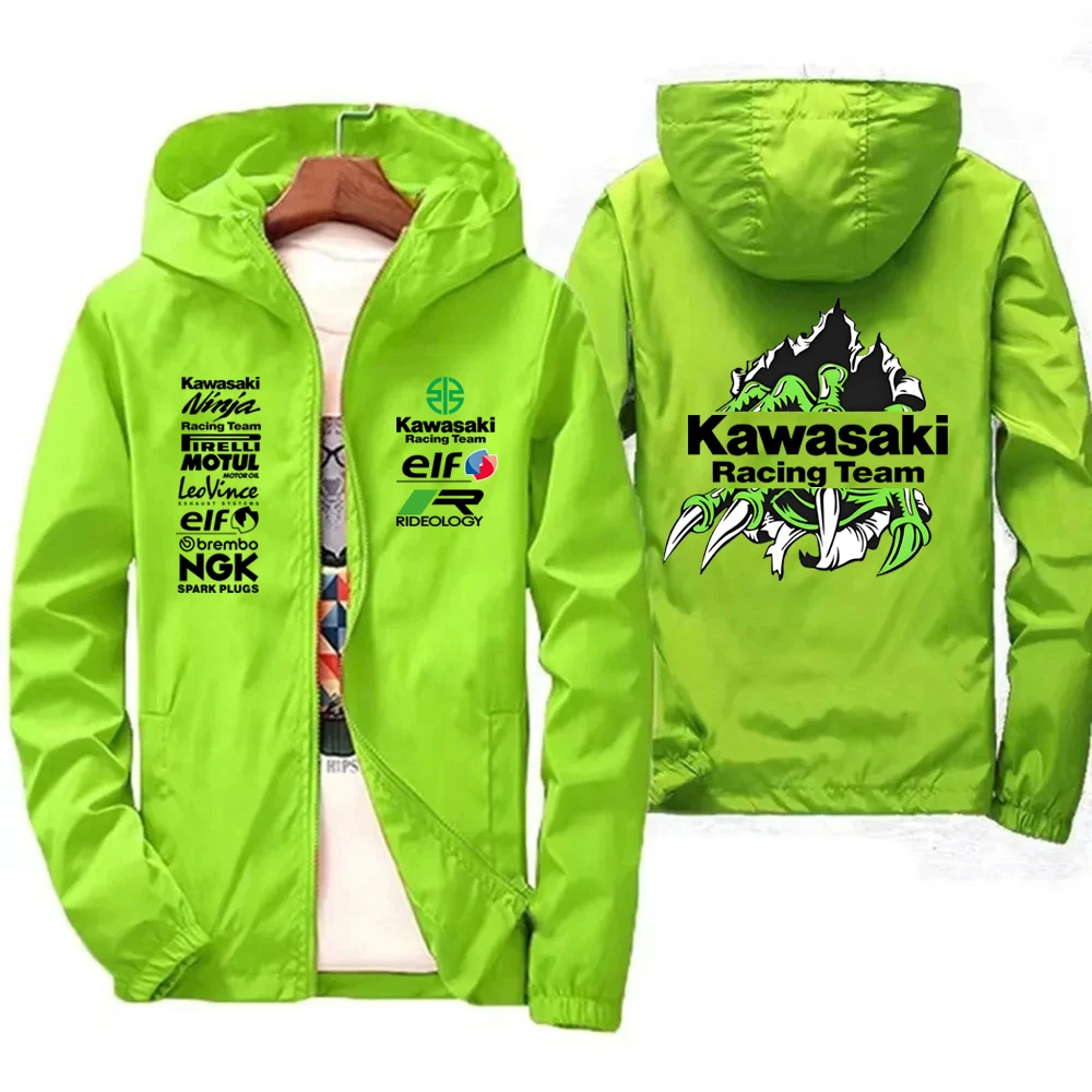 veste de l'équipe de course avec logo kawasaki, imperméable et coupe vent, vêtements de sport pour hommes, activités de plein air à la mode veste de l'équipe de course avec logo kawasaki, imperméable et coupe vent, vêtements de sport pour hommes, activités de plein air à la mode