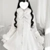 veste en laine noire pour femme, manteau japonais, produit en série, automne hiver, col à nœud mignon, doux et élégant, pardessus lolita