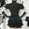 harajuku mode manches courtes dentelle patchwork chemises femmes alt techwear centre commercial gothique bouton mince blouse chemise hauts mignons