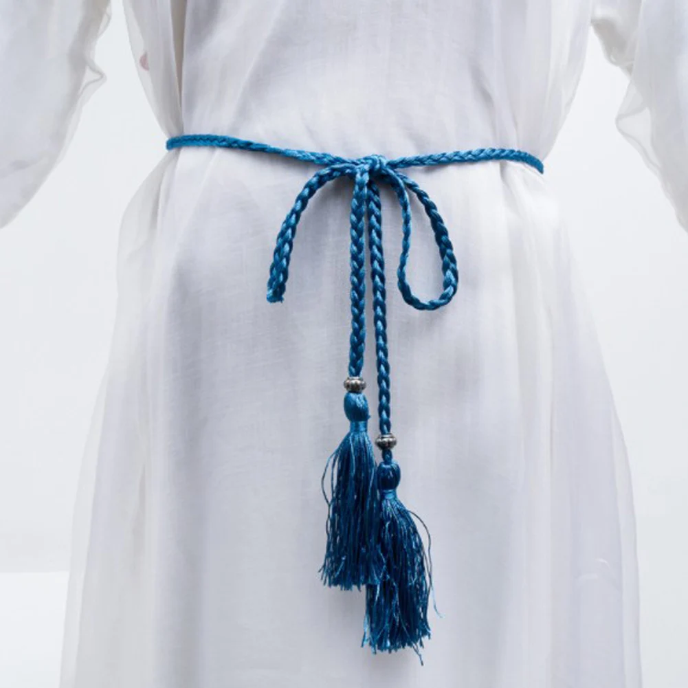 ceinture à pampilles tissées de style chinois tressé pour femmes, ulde taille, nœud coloré décoré, robe féminine, accessoires de manteau, jofemale ceinture à pampilles tissées de style chinois tressé pour femmes, ulde taille, nœud coloré décoré, robe féminine, accessoires de manteau, jofemale