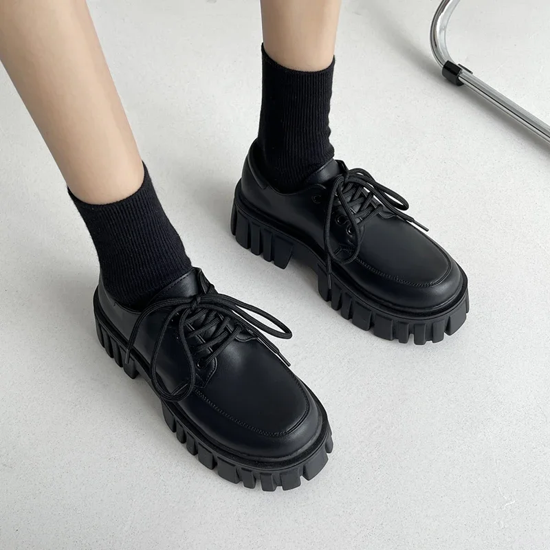 rimocy chaussures oxford à plateforme en cuir verni pour femmes, appartements à lacets décontractés, chaussures épaisses noires, printemps, 2025 rimocy chaussures oxford à plateforme en cuir verni pour femmes, appartements à lacets décontractés, chaussures épaisses noires, printemps, 2025