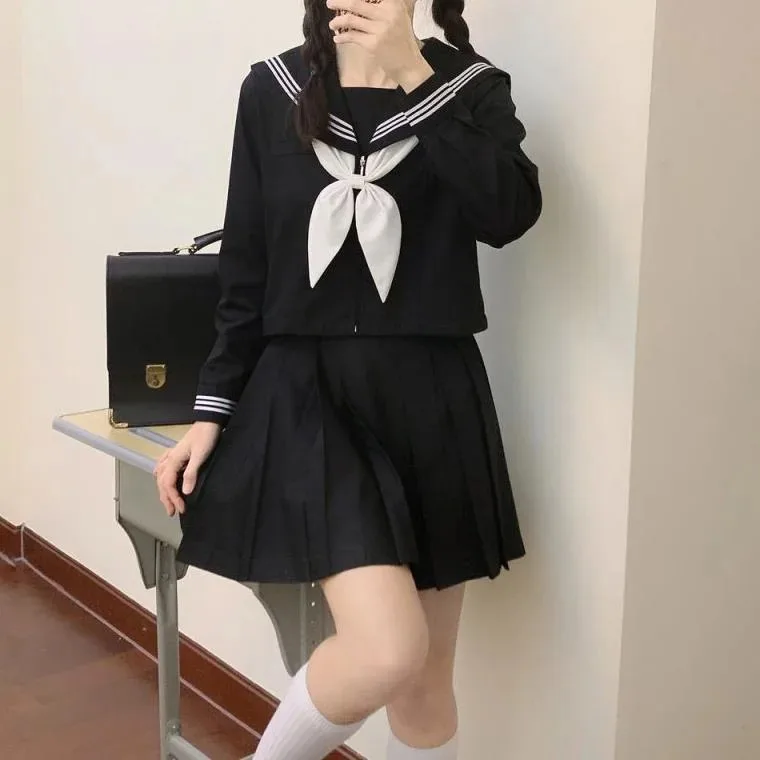 uniformes scolaires japonais style étudiant filles bleu marine, costume femmes sexy noir jk, longue robe trempée marin chemisier jupe plissée uniformes scolaires japonais style étudiant filles bleu marine, costume femmes sexy noir jk, longue robe trempée marin chemisier jupe plissée
