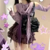 ensemble deux pièces gothique japonais harajuku y2k pour femmes, sweat à capuche rayé à épaules dénudées + jupes à gâteau à carreaux punk, ensemble de sous culture pour fille chaude