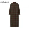 kaduwaki col en velours plaid laine manteau laine patchwork trench pardessus rétro tube droit contraste couleurs mélanges vêtements d'extérieur automne