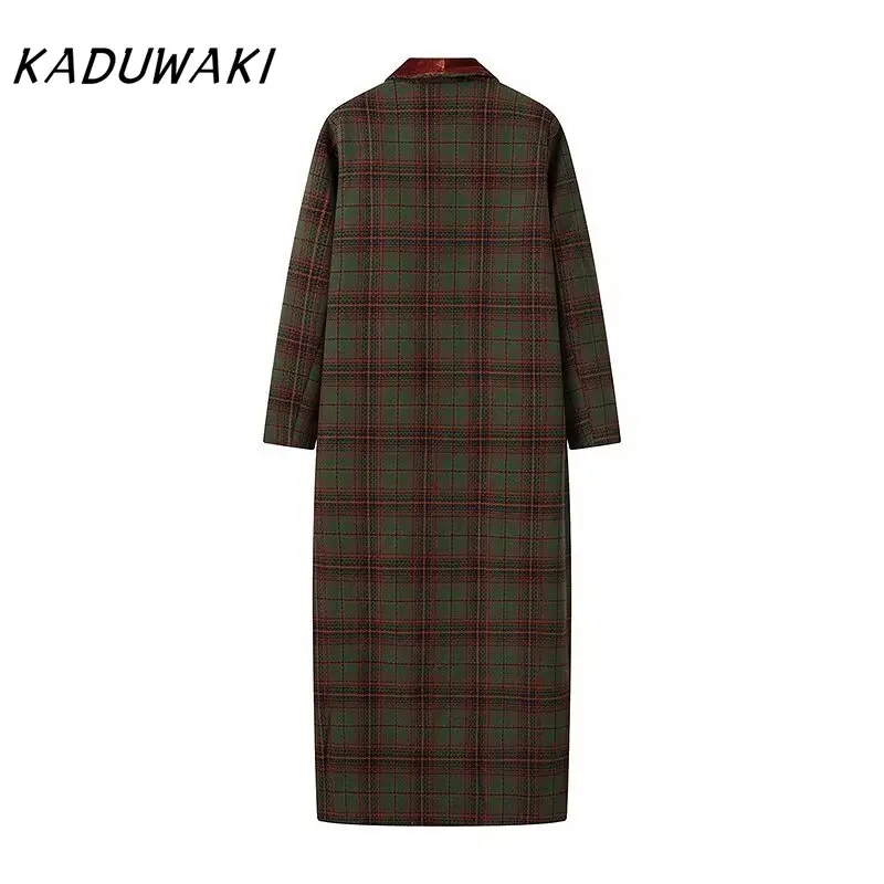 kaduwaki col en velours plaid laine manteau laine patchwork trench pardessus rétro tube droit contraste couleurs mélanges vêtements d'extérieur automne kaduwaki col en velours plaid laine manteau laine patchwork trench pardessus rétro tube droit contraste couleurs mélanges vêtements d'extérieur automne