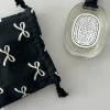 mini sac à cordon rayé avec nœud papillon, pochette de rangement de cosmétiques, portefeuille pour femmes, mini pochette à ficelle kawaii, mini sac de rangement pour filles