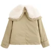hh veste courte à capuche femme automne hiver multi poche cordon conception polyvalent haut à la mode chaud dame manteau décontracté