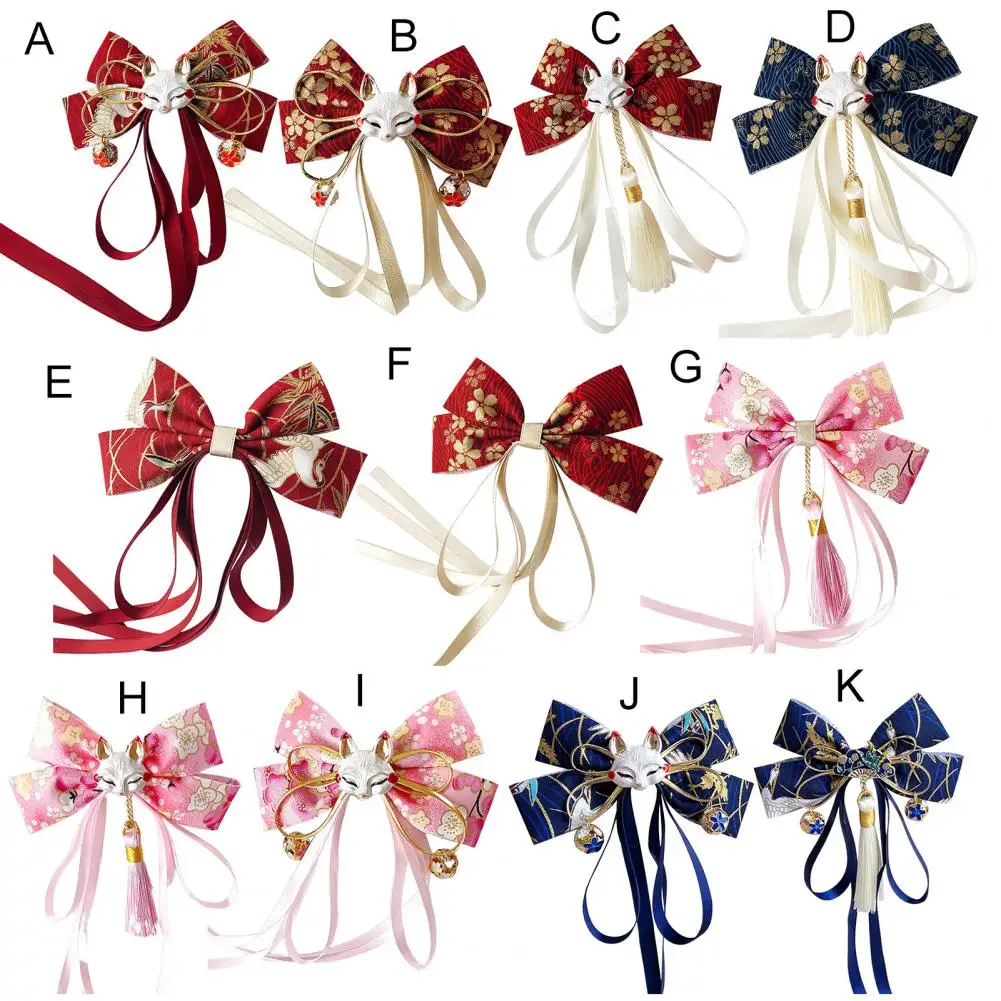 Épingle à cheveux à nœud rouge avec glands, décor de renard, long ruban, style célébration du nouvel an chinois, pince à cheveux avec nœud de dessin animé, accessoire pour cheveux Épingle à cheveux à nœud rouge avec glands, décor de renard, long ruban, style célébration du nouvel an chinois, pince à cheveux avec nœud de dessin animé, accessoire pour cheveux