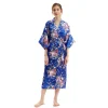 Peignoir Kimono à Manches Mi-sulfpour Femme, Robe Longue en Satin Imprimé Floral, Vêtements de Nuit pour la Maison