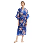 Peignoir Kimono à Manches Mi-sulfpour Femme, Robe Longue en Satin Imprimé Floral, Vêtements de Nuit pour la Maison