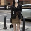 chemisier japonais pour femmes, chemise sexy à bandes grunge, esthétique y2k, harajuku, col rabattu, manches évasées, 2025