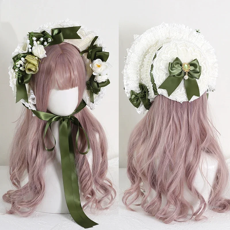 chapeau de paille vintage victorien en dentelle à fleurs, bonnet lolita pour fille, casquette à volants, à lacets réglable chapeau de paille vintage victorien en dentelle à fleurs, bonnet lolita pour fille, casquette à volants, à lacets réglable