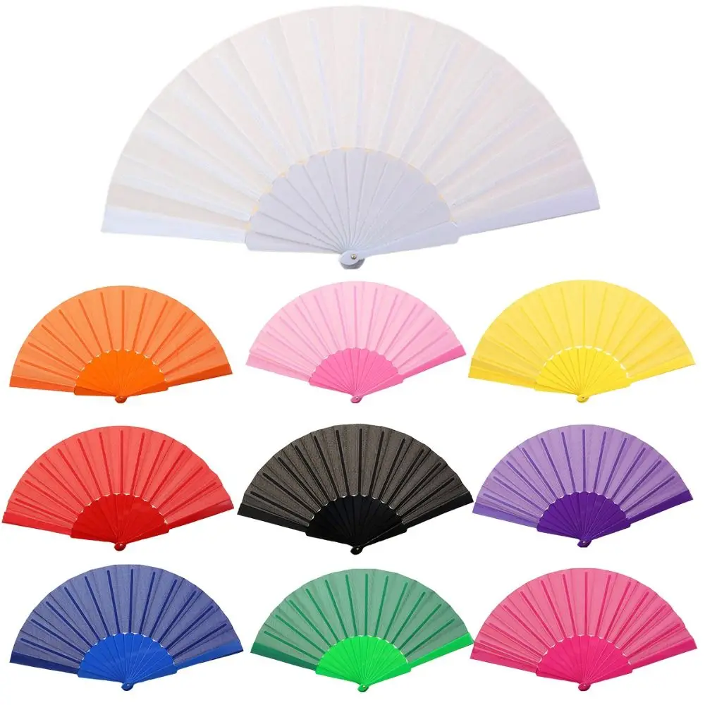 Ventilateur à main pliant portable en plastique uni, ventilateur à main en tissu élégant chinois, gril pour mariages, fête de voyage, phtalcosplay Ventilateur à main pliant portable en plastique uni, ventilateur à main en tissu élégant chinois, gril pour mariages, fête de voyage, phtalcosplay