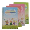 cahier d'écriture magique pour enfants avec autocollants, jouets de calligraphie montessori, cahier anglais, nettoyage et stylos, 1 ensemble, 4 pièces