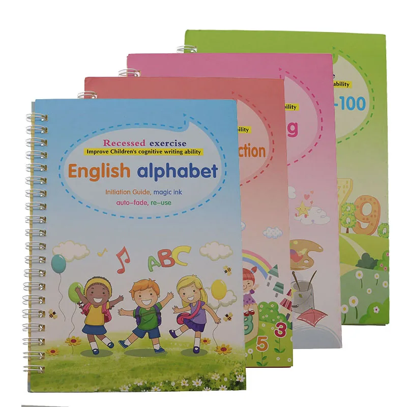 cahier d'écriture magique pour enfants avec autocollants, jouets de calligraphie montessori, cahier anglais, nettoyage et stylos, 1 ensemble, 4 pièces cahier d'écriture magique pour enfants avec autocollants, jouets de calligraphie montessori, cahier anglais, nettoyage et stylos, 1 ensemble, 4 pièces