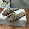 2025 fond plat bout carré pantoufles en cuir véritable chaîne perle décor paresseux sandales dames été loisirs de plein air vacances chaussures
