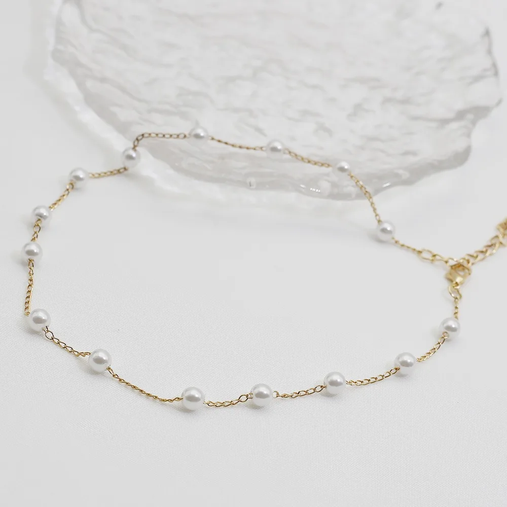 chaîne de cou couleur or pour femmes, style coréen, breloque pour fille, collier ras du cou en perles, chaîne de perles élégante, collier court de clavicule, cadeau chaîne de cou couleur or pour femmes, style coréen, breloque pour fille, collier ras du cou en perles, chaîne de perles élégante, collier court de clavicule, cadeau