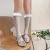 chaussettes élastiques japonaises confortables pour femmes, douces, lolita jk, mode y2k, style coréen, bonneterie en soie avec nœud, chaussettes fines transparentes