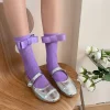 Chaussettes élastiques japonaises confortables pour femmes, douces, Lolita JK, mode Y2K, Style coréen, bonneterie en soie avec nœud, chaussettes fines transparentes